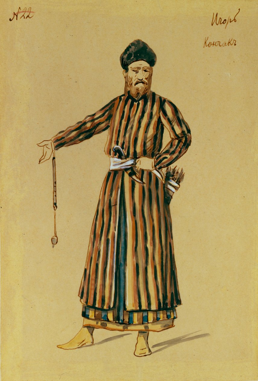 Kostumedesign til operaen Prince Igor af A. Borodin, 1890 af Evgeni Petrovich Ponomarev