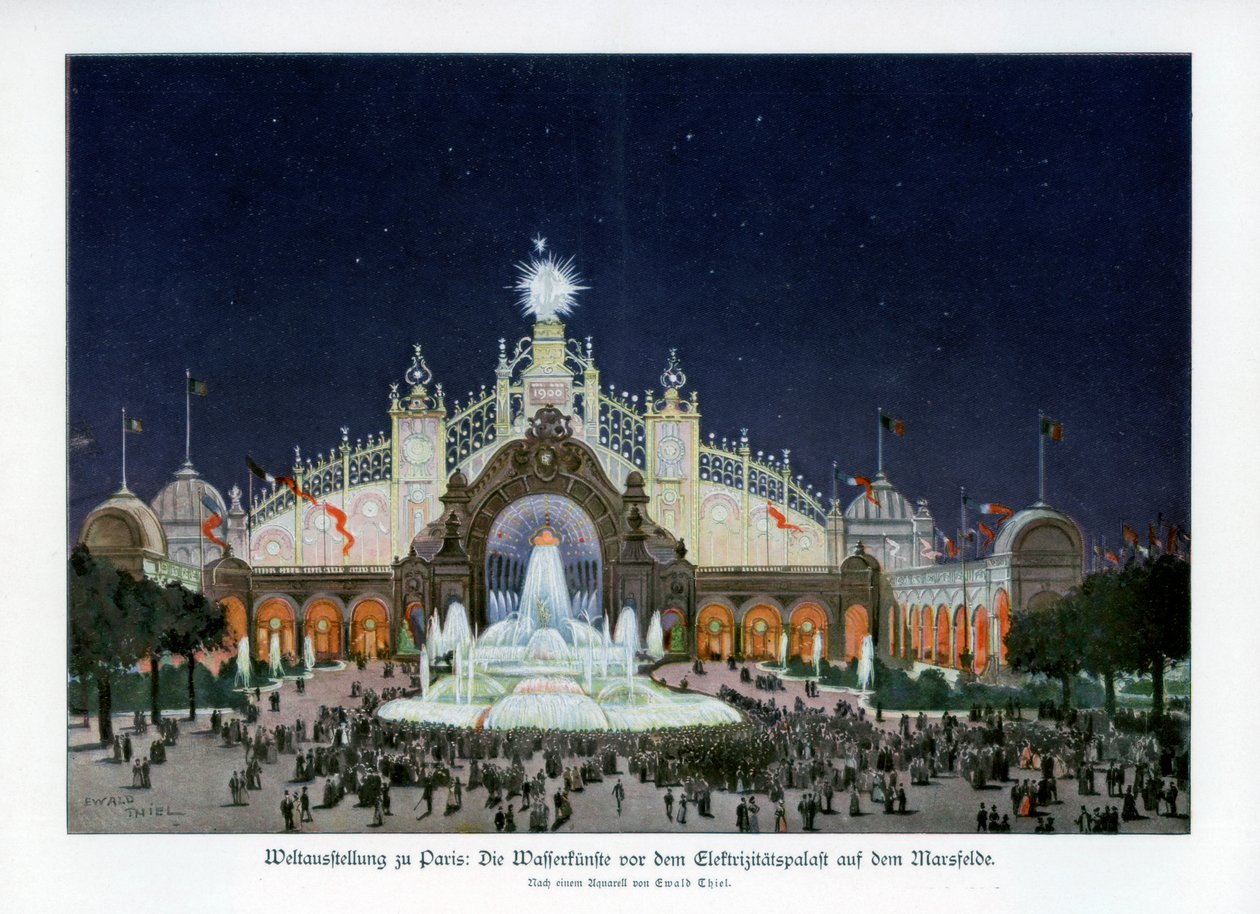 Springvand ved Palace of Electricity, Champ de Mars, Paris verdensudstilling 1889, 1900. af Ewald Thiel