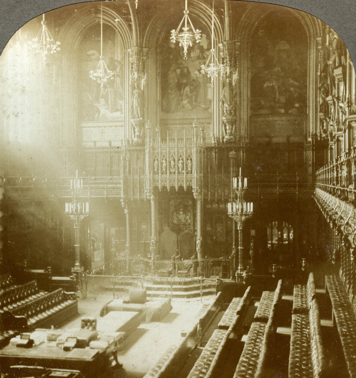 Interiør af House of Lords, Westminster, London. af Excelsior Stereoscopic Tours