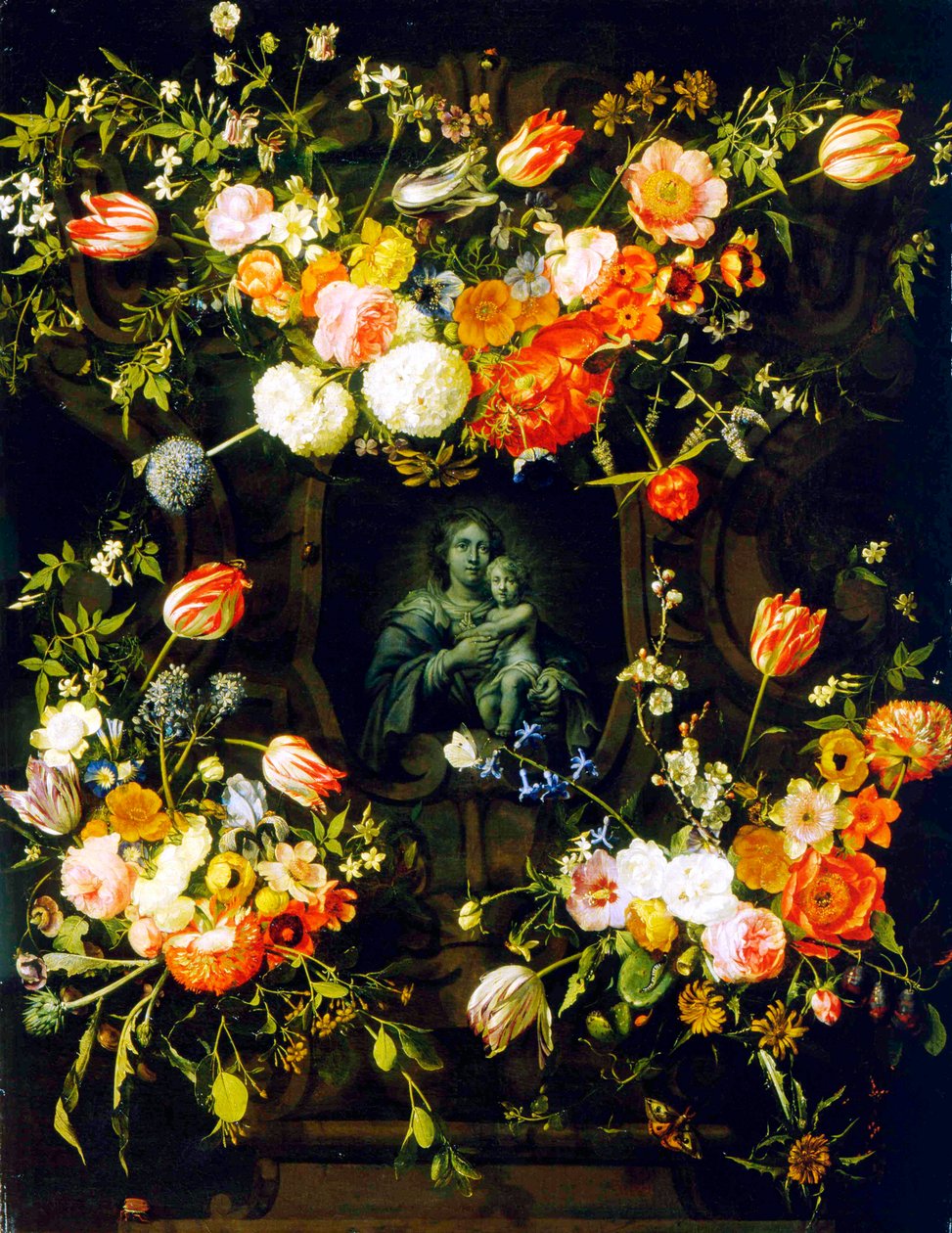 Madonna omgivet af blomster, 1662 af Eykens or Ijkens Ykens