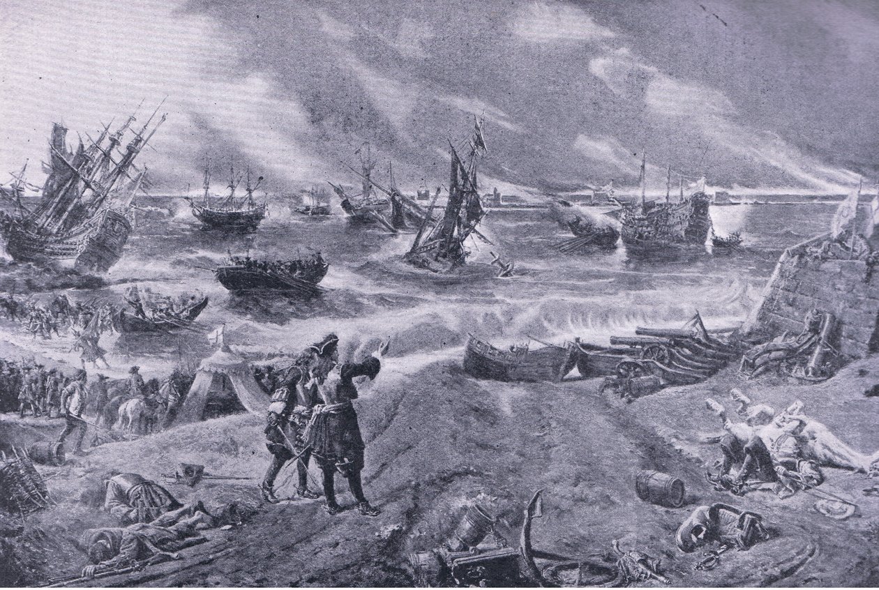 James II ved slaget ved La Hogue, 23. maj 1692, illustration fra britiske slag på land og hav, 1915 af Eyre Crowe