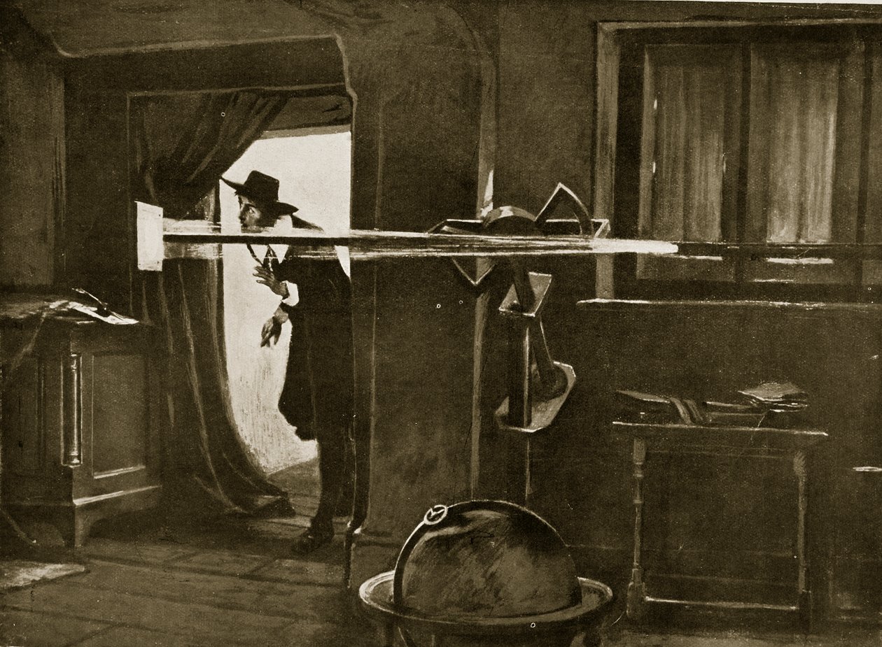 Jeremiah Horrocks i sit observatorium, illustration fra 