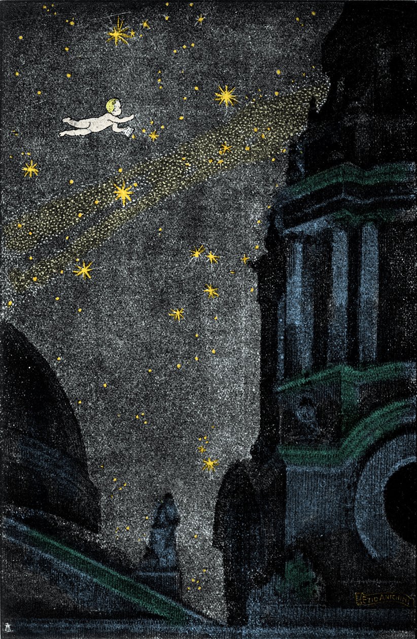 Illustration til romanen "Peter Pan" af Sir James Matthew Barrie (JM eller J. M. Barrie af Ezio Anichini