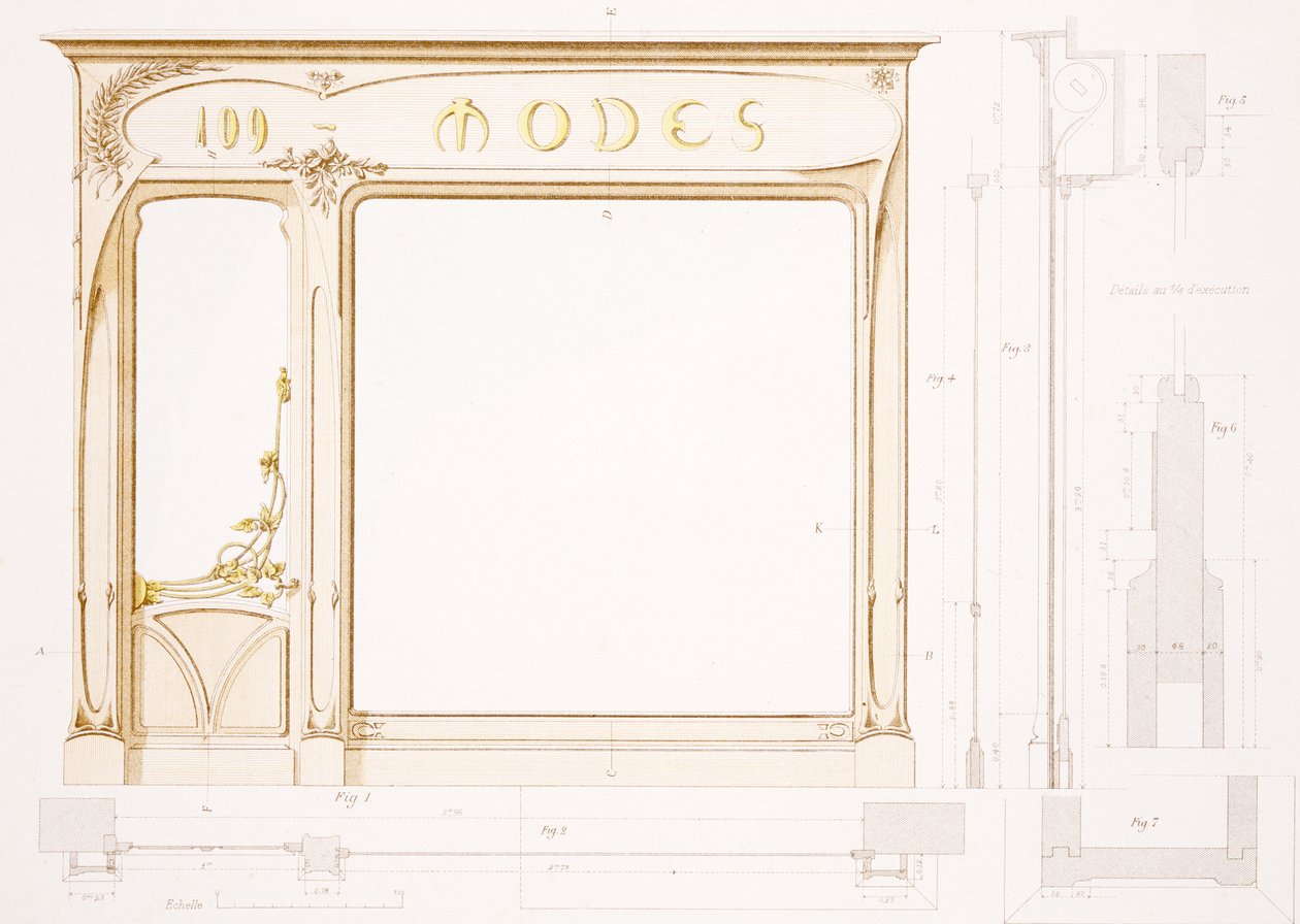 Design til en facade til en modebutik, illustration fra "Menuiserie d