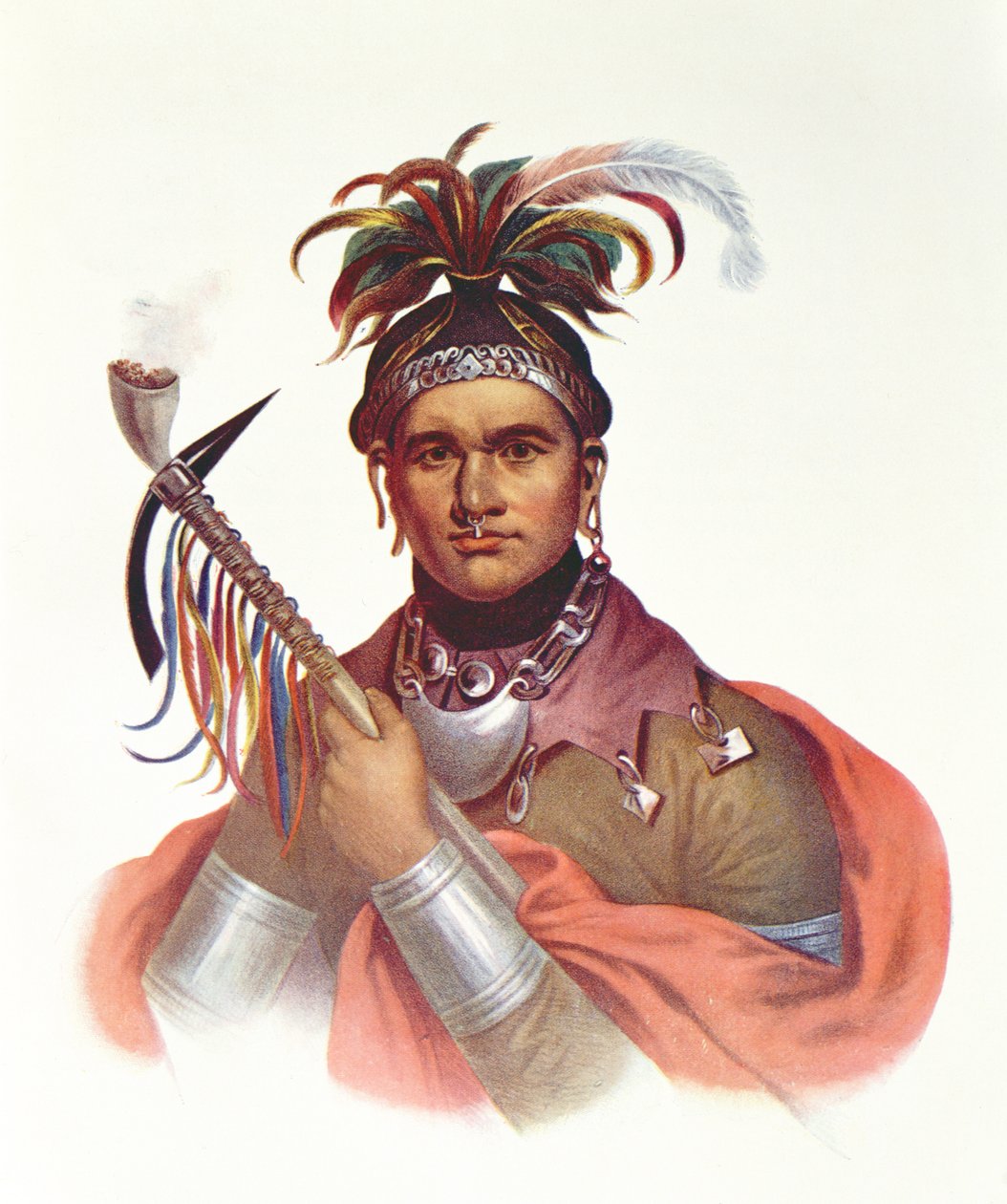 Ki-On-Twog-Ky eller "Complanter", en Seneca-høvding, 1796, illustration fra "The Indian Tribes of North America. Vol.1", af Thomas L. McKenney og James Hall, udgivet af John Grant (farve litografi) af F. Bartoli