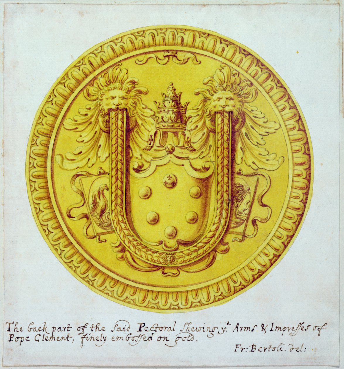 Bagsiden af en pectoral ornament af guld og juveler lavet til pave Clement VII af Cellini i ca. 1523-34, 1729 af F. Bertoli