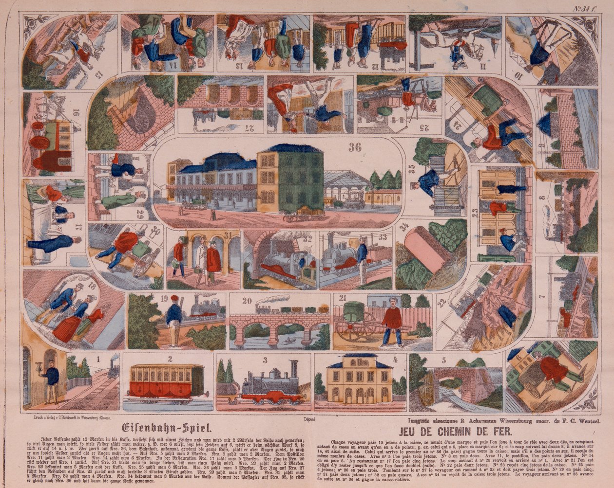 Damptogsspil, billedligt broadsheet udgivet af Ackermann, Wissembourg, ca. 1860 af F. C. Wentzel