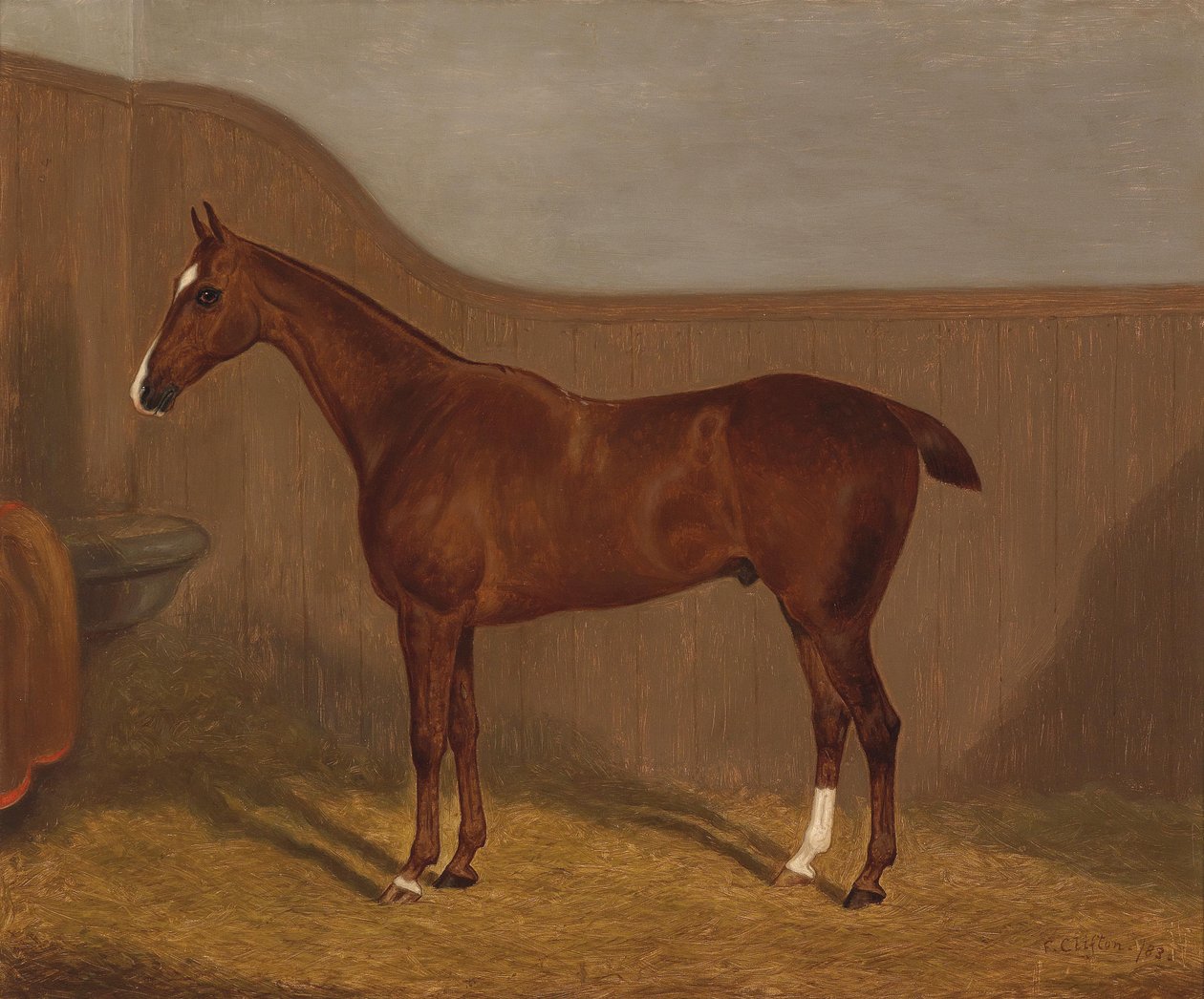 Hesteportræt (Lady Oswestry eller Dandy, et af to malerier tilbydes i et parti med disse navne) af F. Clifton