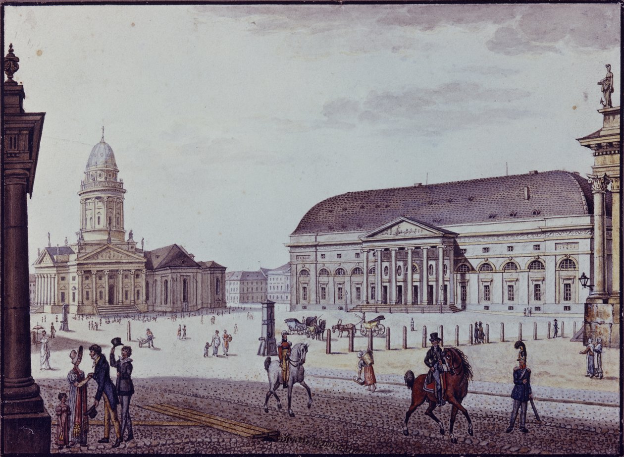 Gerndarmenmarkt (pen og blæk og wc på papir) af F.A. Calau