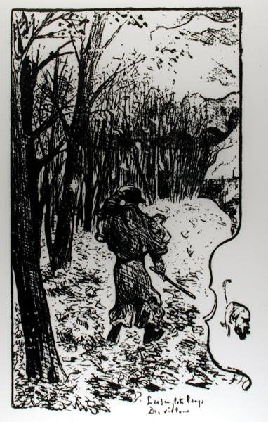 Verlaine i et efterårslandskab, illustration fra Impression dAutomne: Les Sanglots Longs af Paul Verlaine (1844-96) af F.A. Cazals