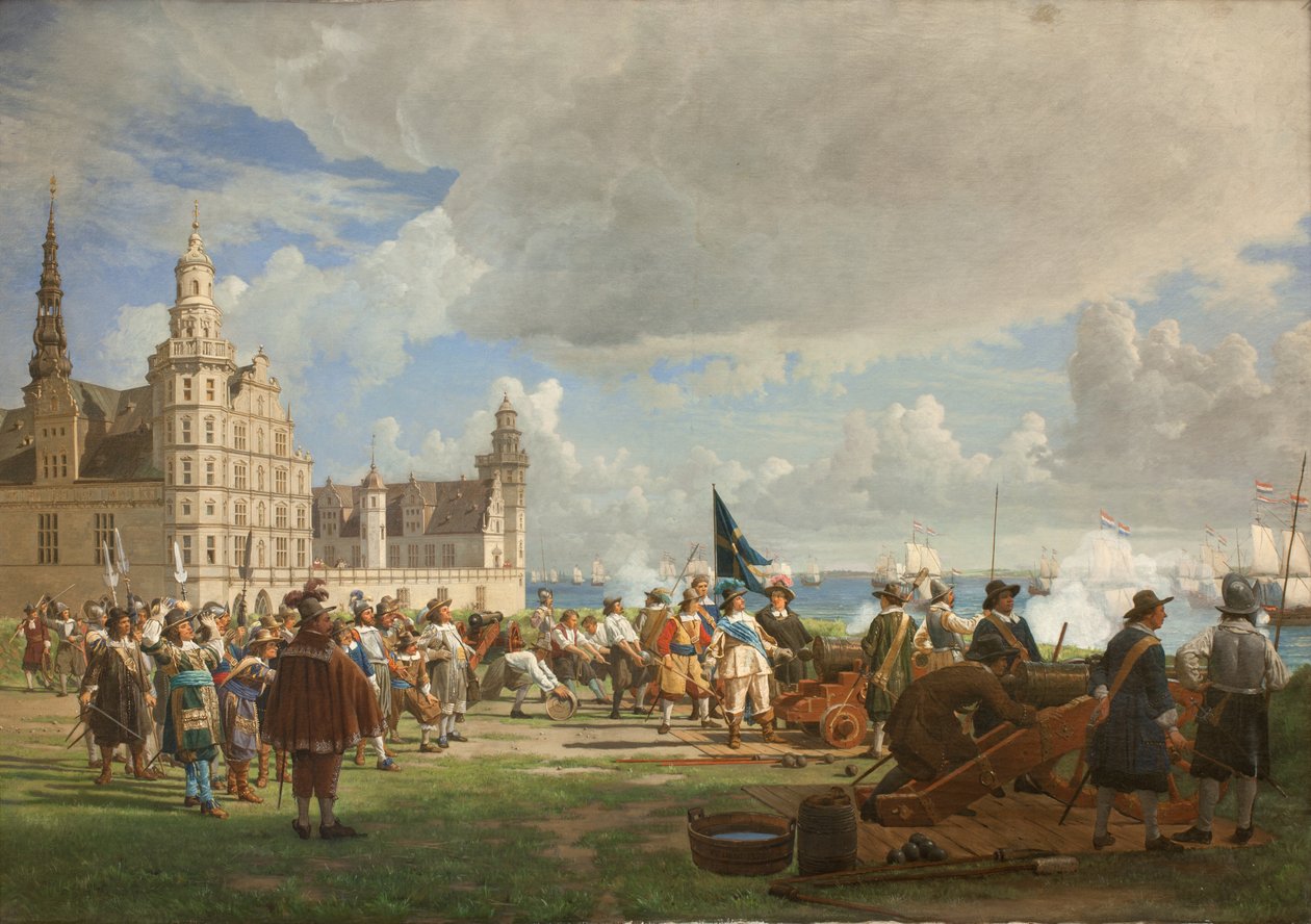 Den hollandske flåde under admiral Opdam passerer Sundet d. 29. oktober 1658 under Svenskekrigen 1657-60 af F.C. Lund