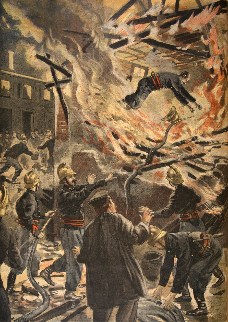 Brandmand Baillys død i Bourges, illustration fra 