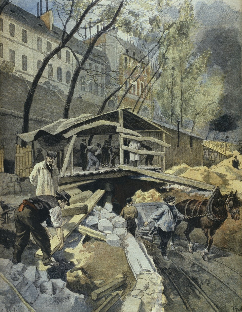 Arbejder på metropolitan, Paris, illustration fra 