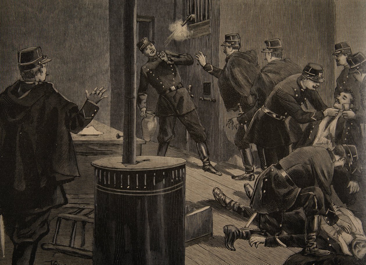 Etievant, anarkisten skyder fra risten, illustration fra 