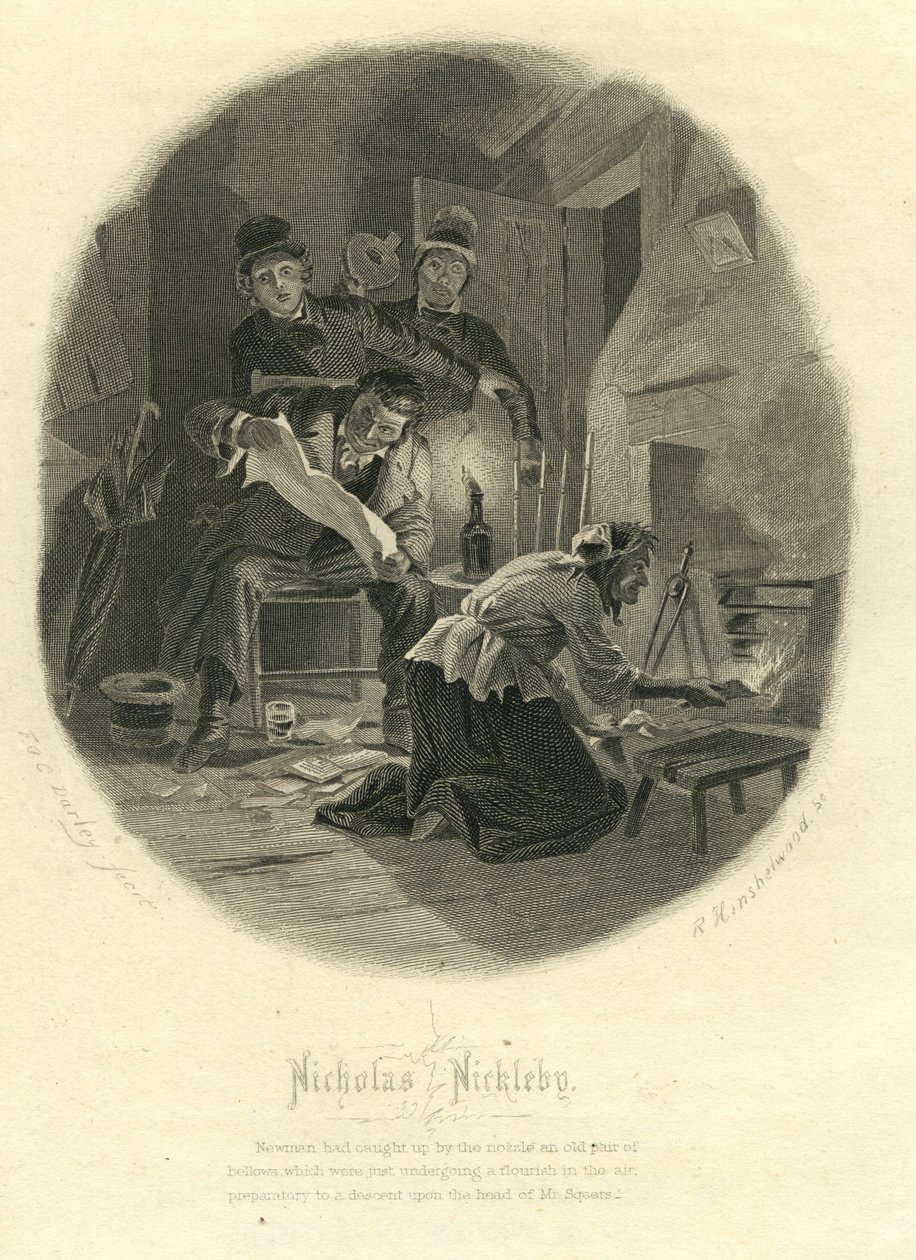 Nicholas Nickleby: Newman Noggs og Wackford Squeers, 1867 af F.O.C. and McRae, C. John Darley