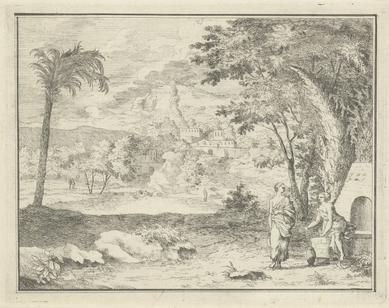 Italiensk landskab med to kvinder af F.W. Musculus
