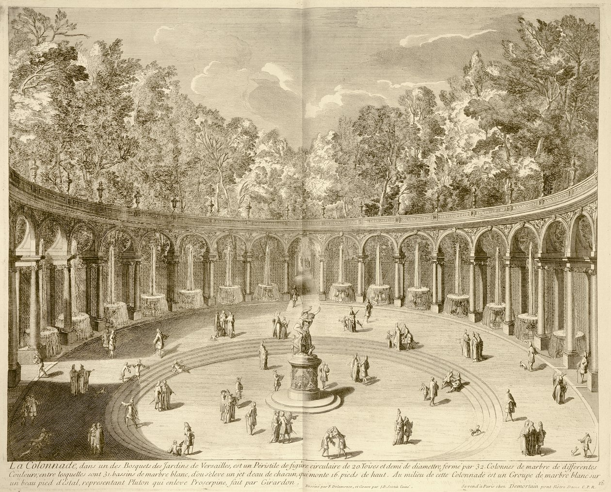 Kolonnaden, Versailles, ca. 1715 (stik) af F. (after) Delamonce