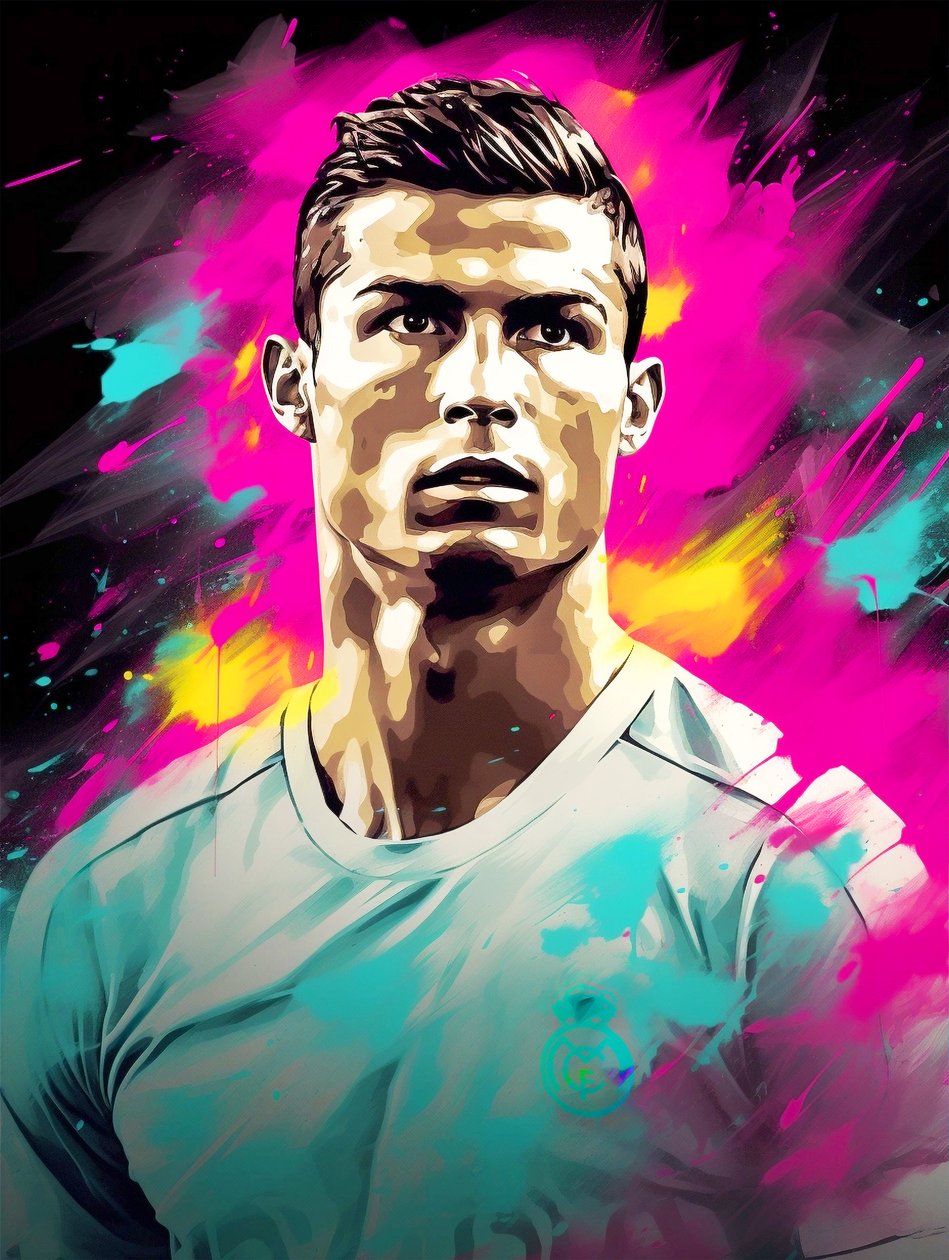 Abstrakt akrylmaleri, Cristiano Ronaldo på lærred, kunsttryk til væggen af F. Abderrahim