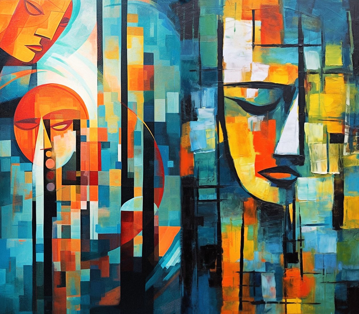Abstrakt figurativt farverigt maleri, printbar digital kunst af F. Abderrahim