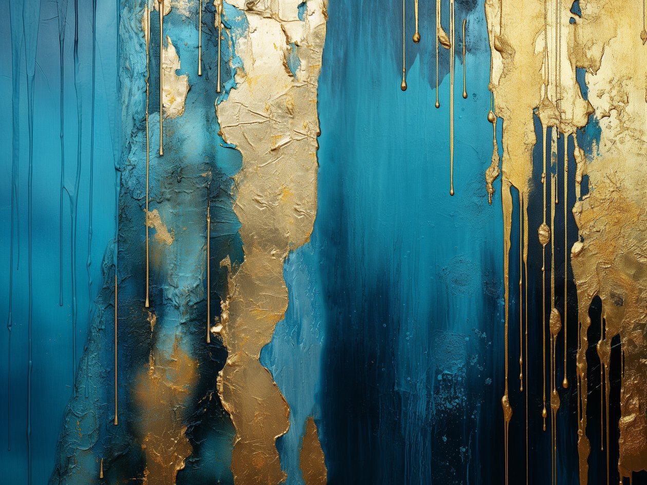 Abstrakt guld  blå, moderne vægkunst, soveværelse, stueindretning af F. Abderrahim