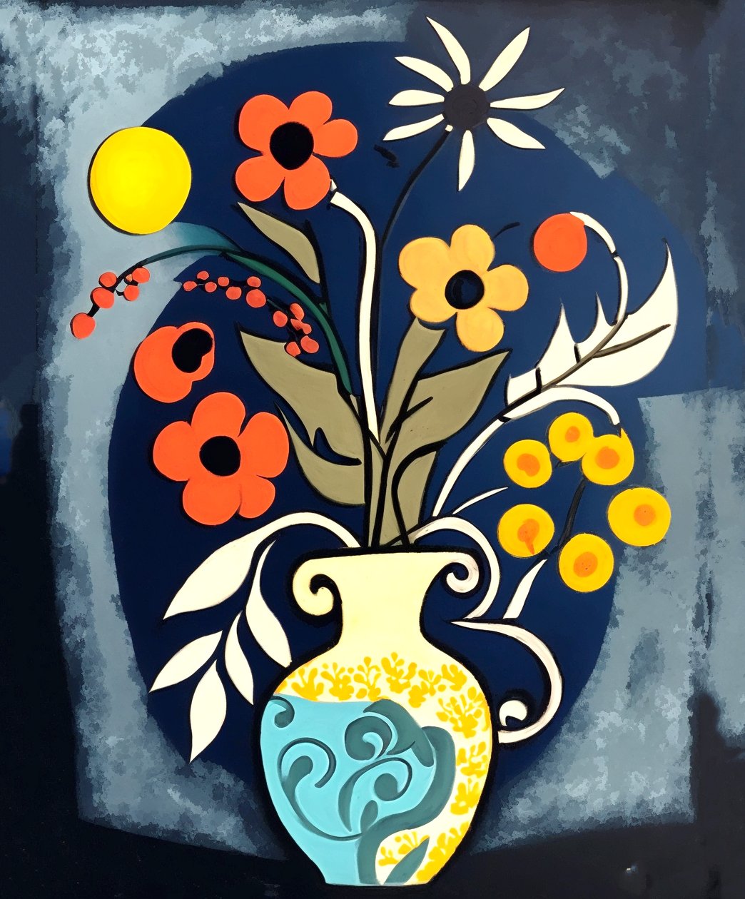 Abstrakt impressionistisk maleri blomster i en vase, Vægkunst | Lærredstryk af F. Abderrahim