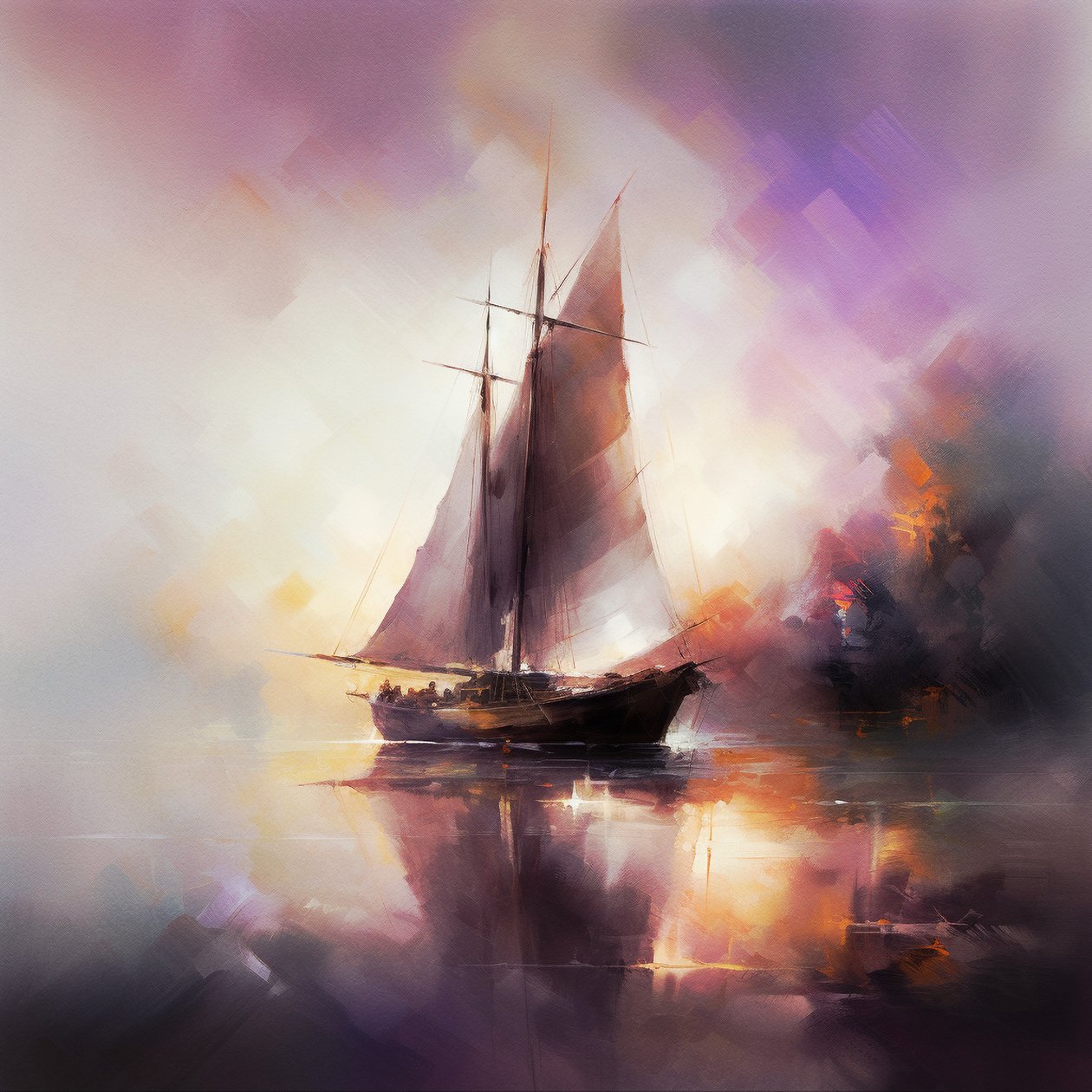 Abstrakt maleri af en sejlbåd i Seascape, Wall Art | Canvas Prints af F. Abderrahim