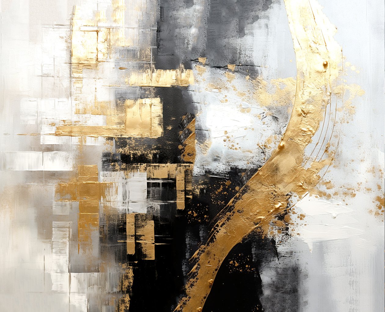 Abstrakt sølv & guld digitalt maleri, firkantet kunst af F. Abderrahim