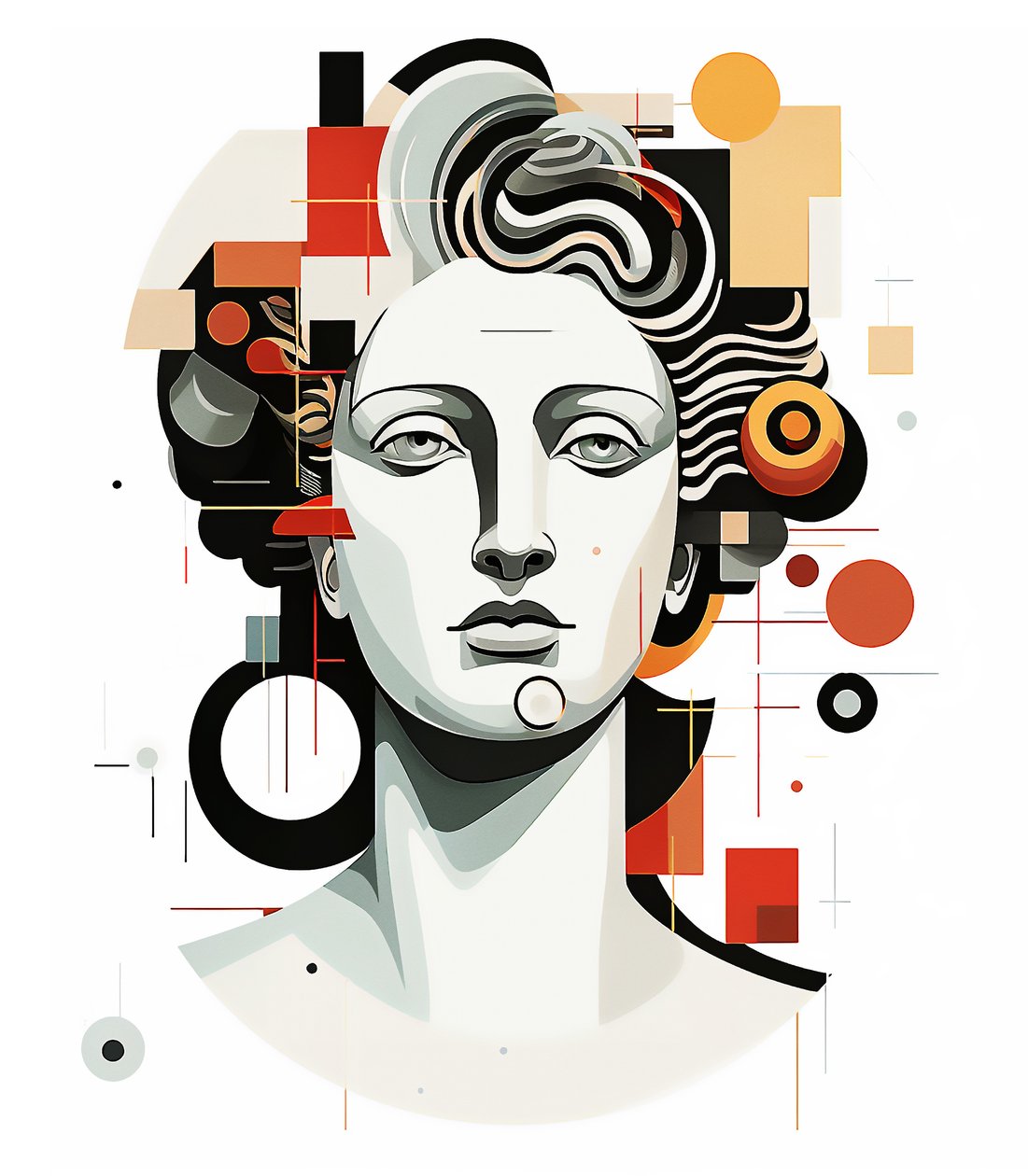 Abstrakter apollos hoved i kubisme picasso stil, væg kunst print af F. Abderrahim