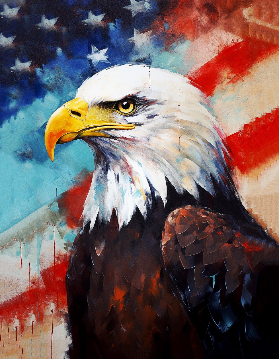 Amerikkalainen kotka, USA:n lippu taustalla, öljymaalaus, huoneen sisustus, seinätaideprinttejä af F. Abderrahim