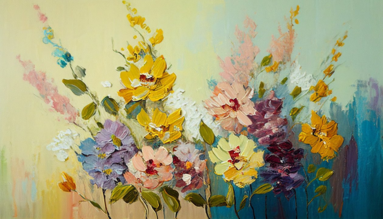 Antikke blomster i vase, abstrakte blomster på lærred, vægkunstprint af F. Abderrahim