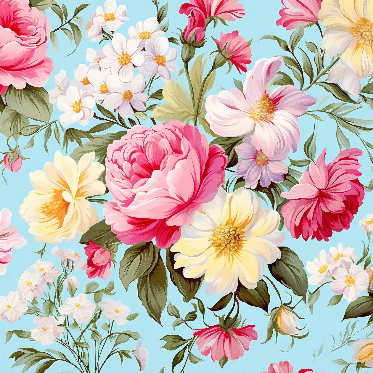 Smukt lyserødt blomstermønster, dekorationside, blomster væg kunst print af F. Abderrahim