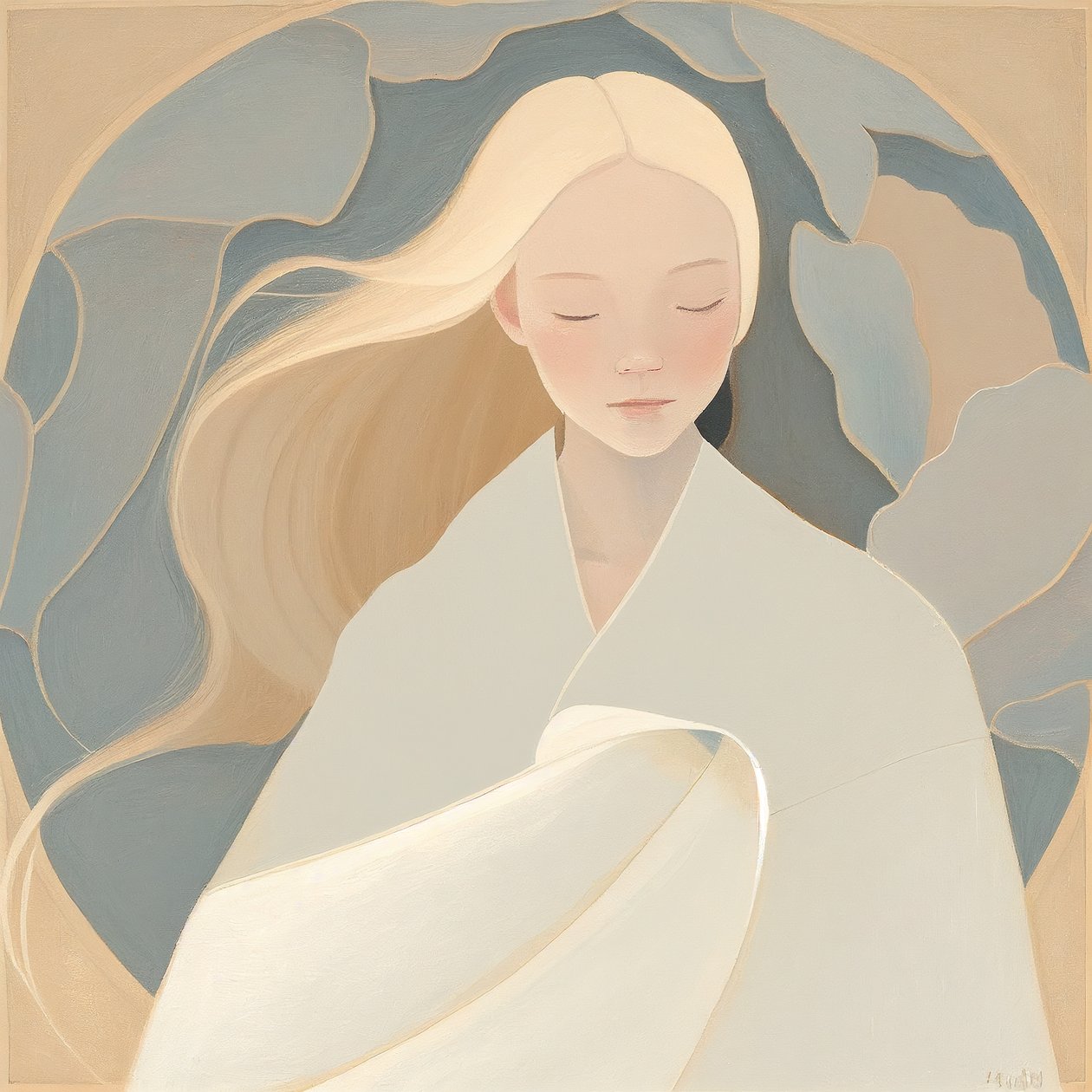 Maleri af blond pige, abstrakt oliemaleri, vægkunst print on demand af F. Abderrahim