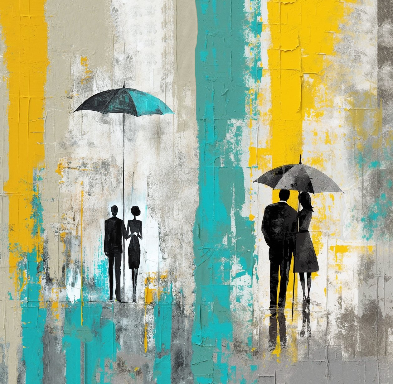 Romantisk regnvejrsdag, forelsket par under paraply, Wall Art Prints af F. Abderrahim