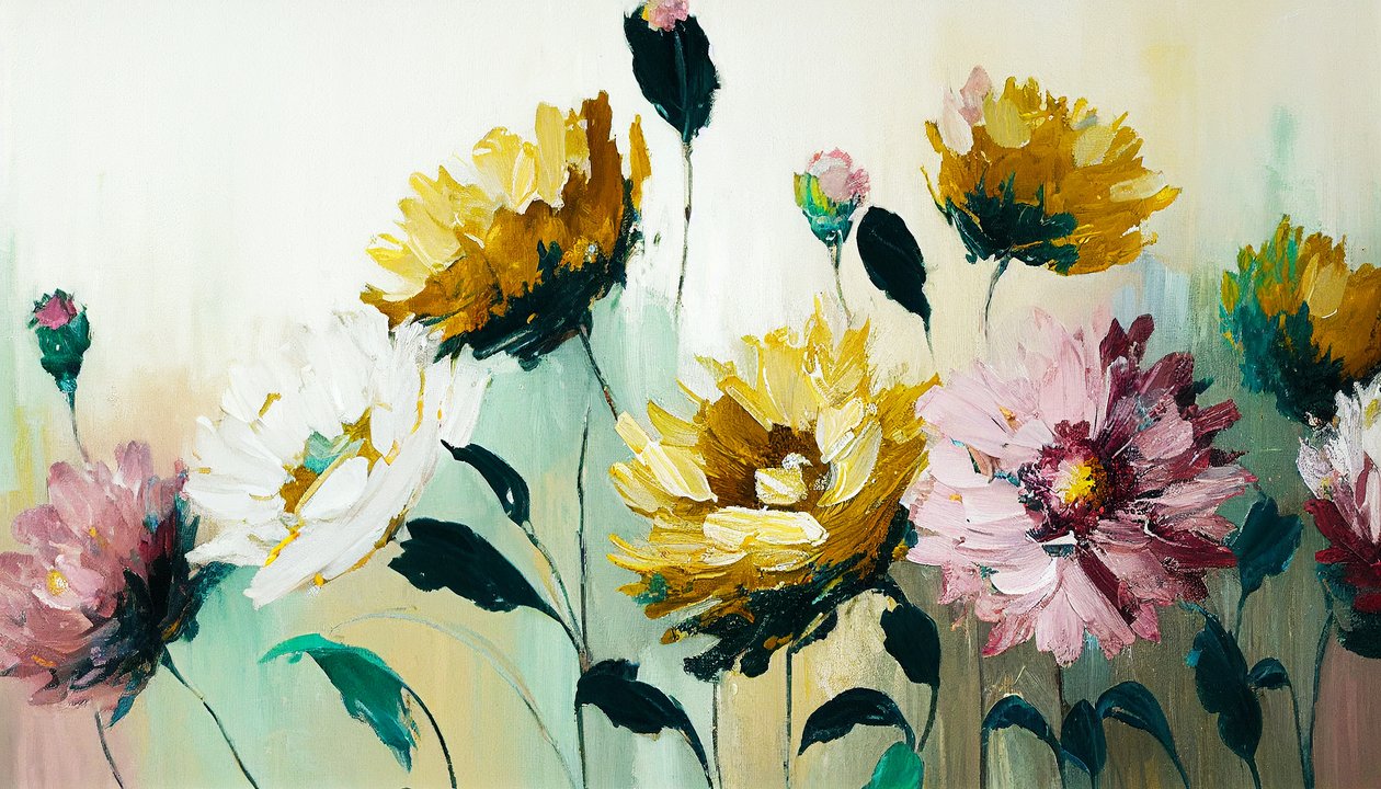 Blomsterstilleben på vandret lærred, vægkunstprint på bestilling af F. Abderrahim