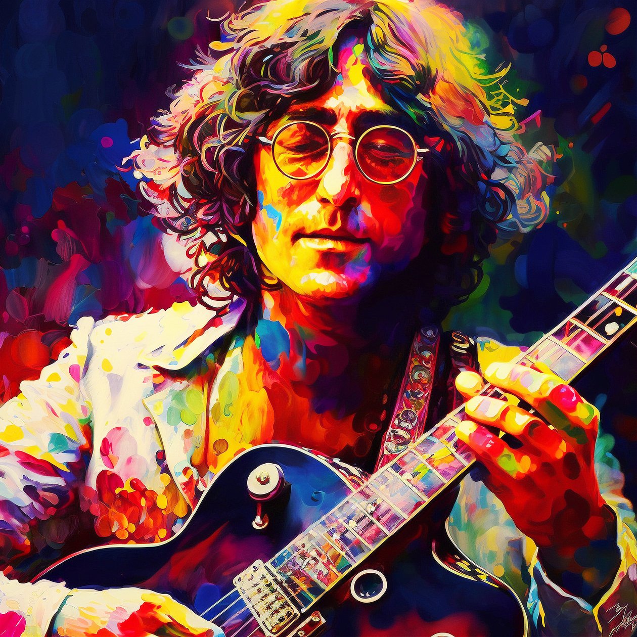 John Lennon portræt musiker spiller guitar, 70