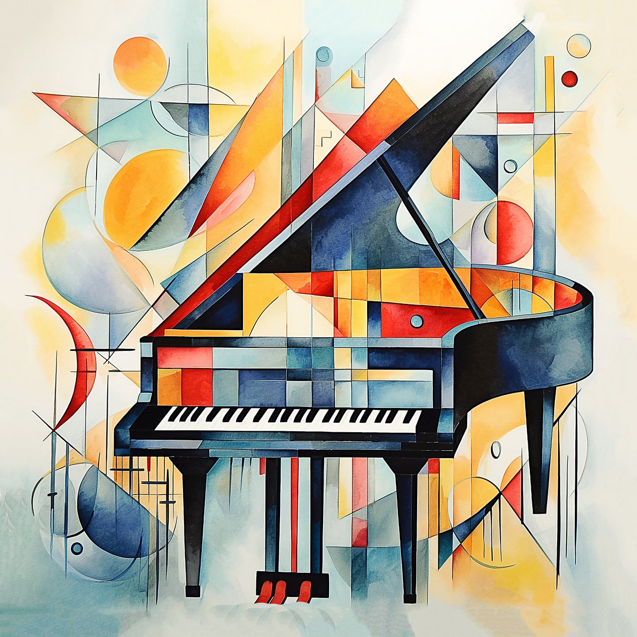Kandinsky abstrakt stil, abstrakte klavertangenter, vægdekoration til hall og stue af F. Abderrahim