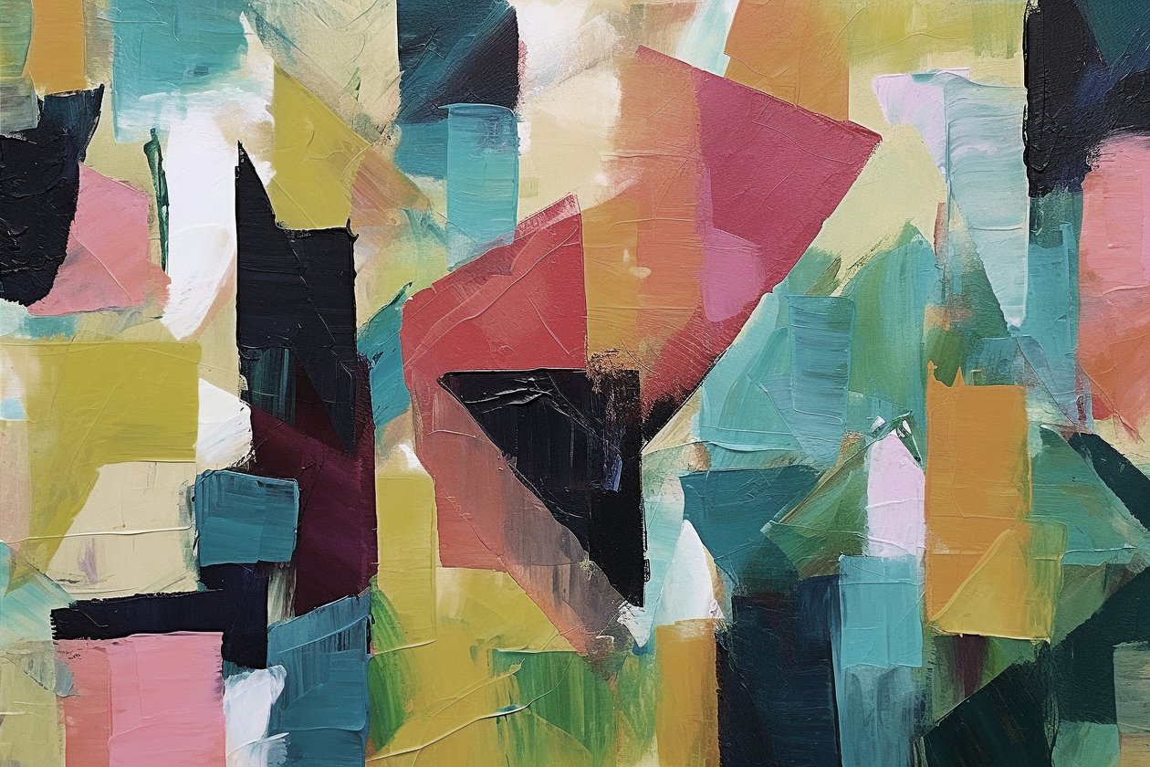 Minimalistisk geometrisk abstrakt oliemaleri, online kunsttryk på lærred af F. Abderrahim