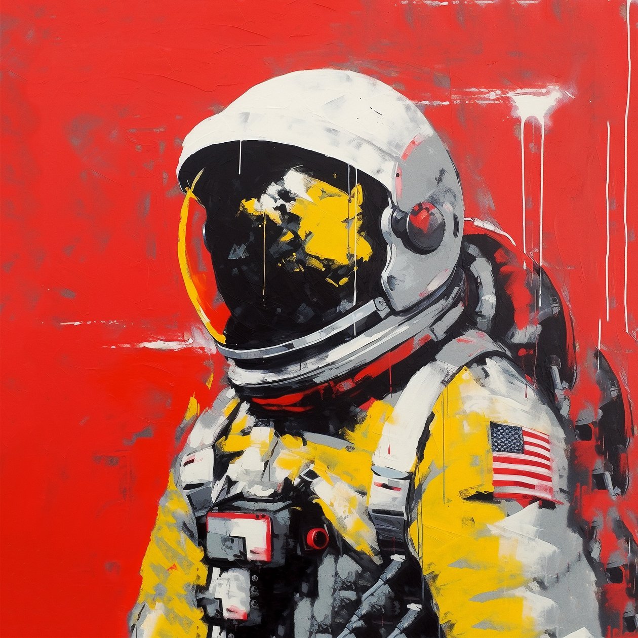 Minimalistisk maleri med tykke streger En astronaut i rummet, Wall Art | Canvas Prints af F. Abderrahim