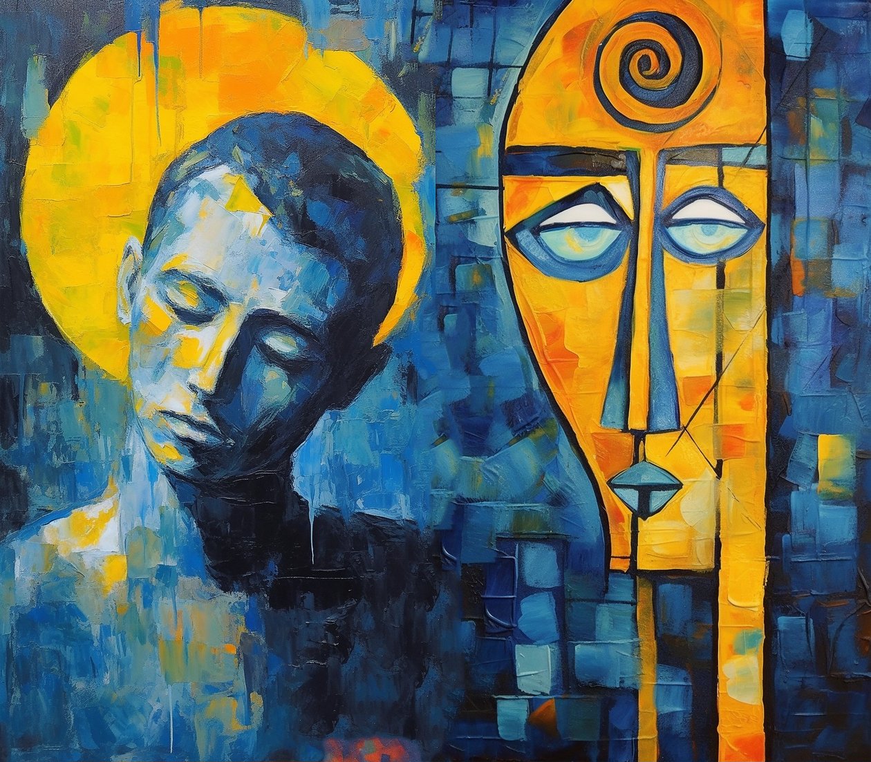 Moderne abstrakt trist ansigtsmaling, billige plakater online af F. Abderrahim