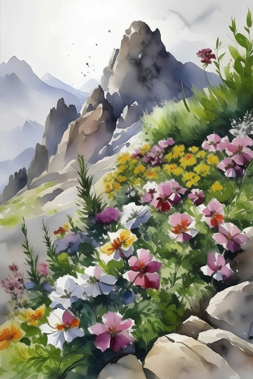 Mountain Summit Blomster, botanik og naturbilleder Vægkunsttryk af F. Abderrahim