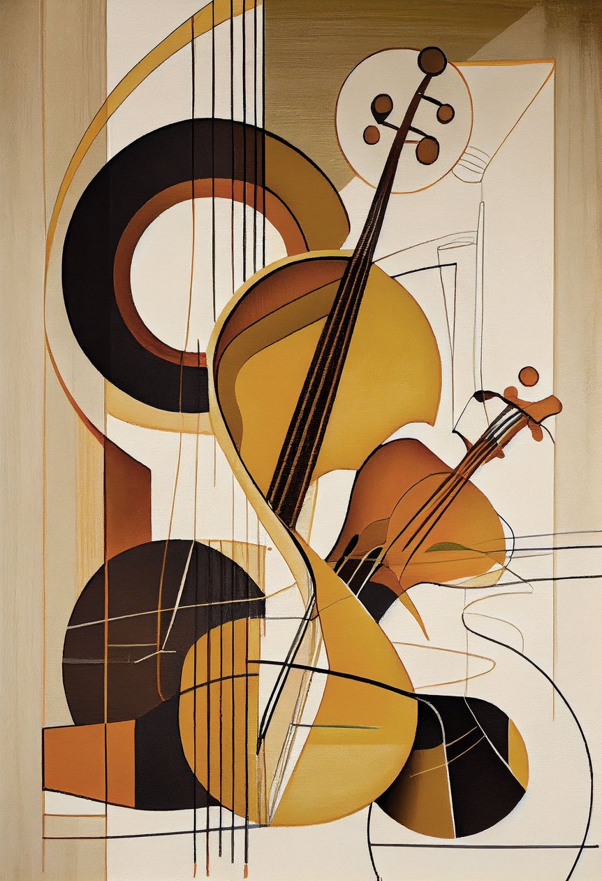 Musik abstrakt, en violin oliemaleri, væg kunst print, soveværelse indretning af F. Abderrahim
