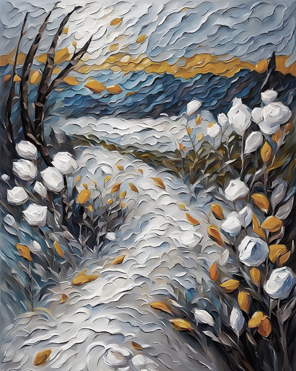 Naturlig scene, bjergtop, blomsterlandskab, lærreds- og vægkunsttryk af F. Abderrahim