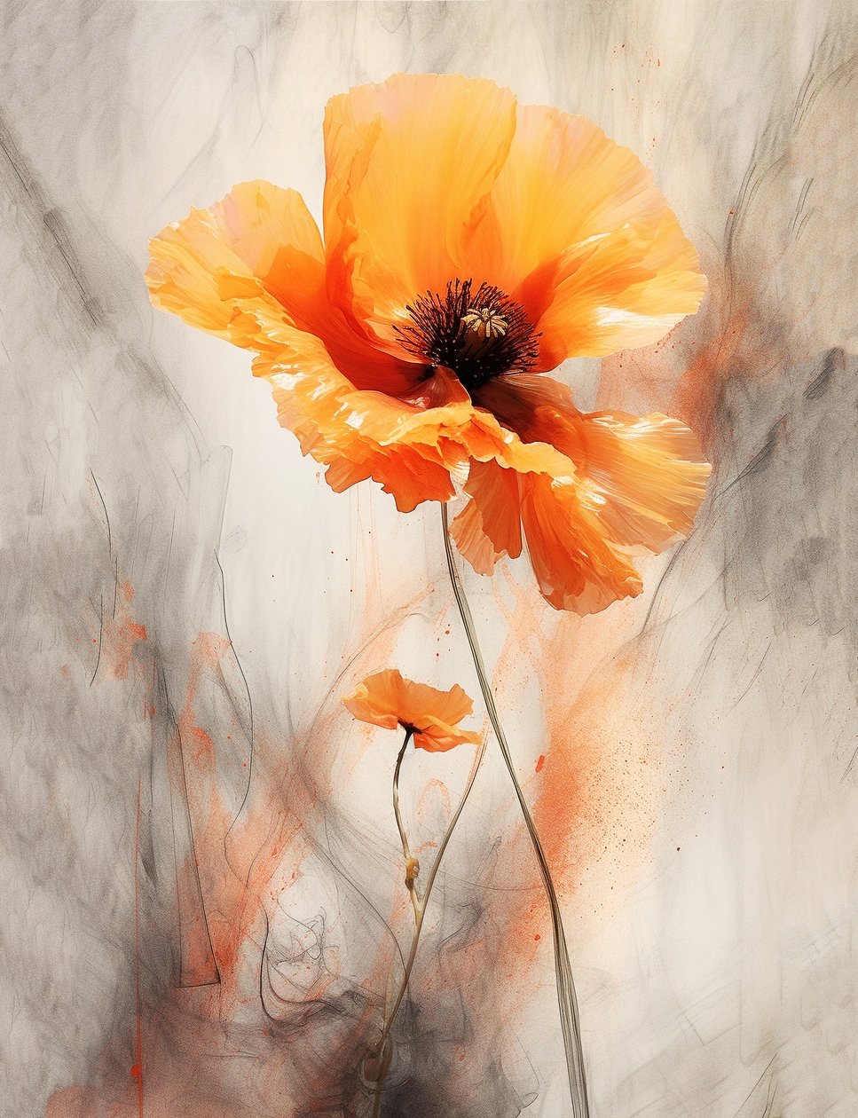Valmueblomster, akrylmaleri på lærred, vægkunst print on demand af F. Abderrahim