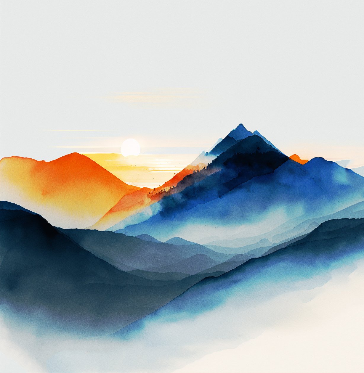 Shades of Serene blue mountains, lærred  kunstprint af F. Abderrahim