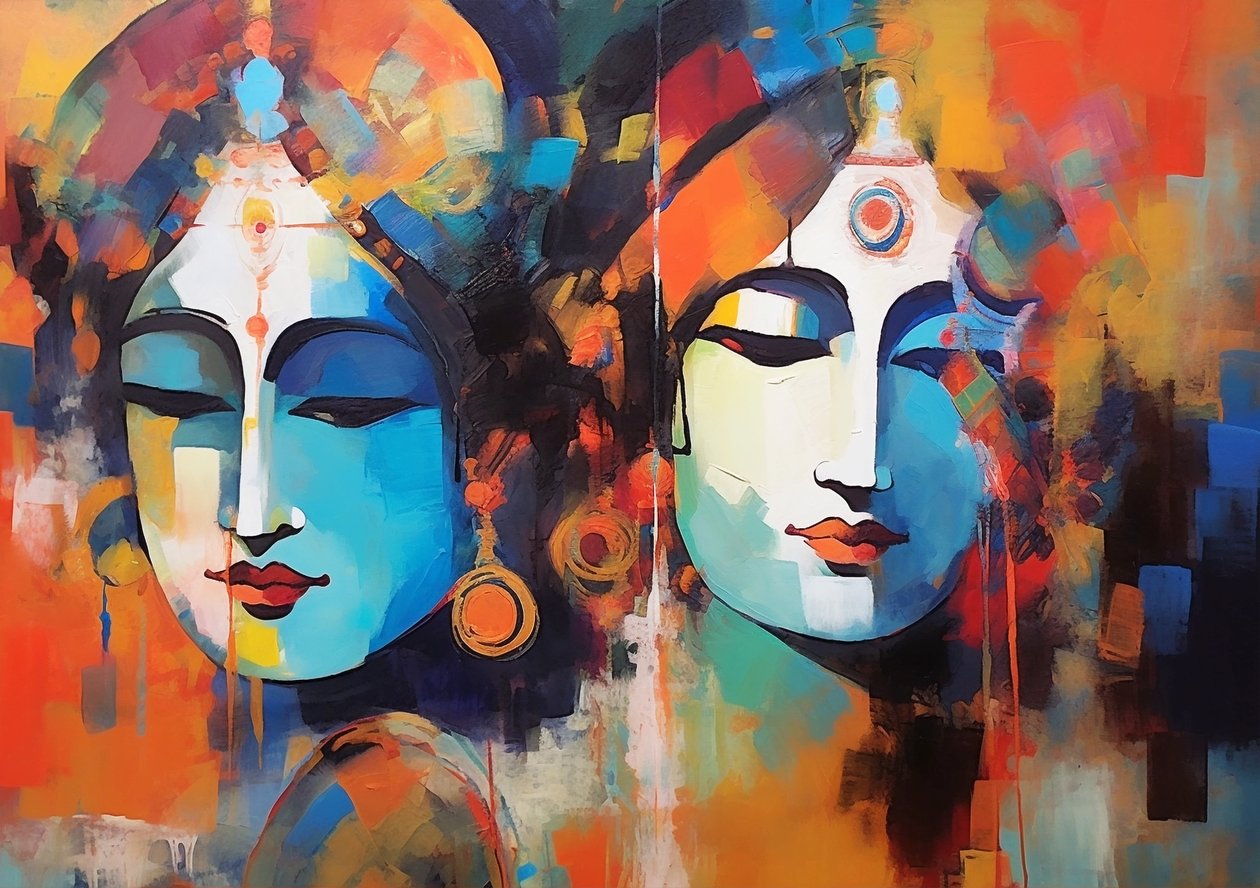 Shiva Shakti, moderne maleri, akryl på lærred, yoga-vægkunstprint af F. Abderrahim