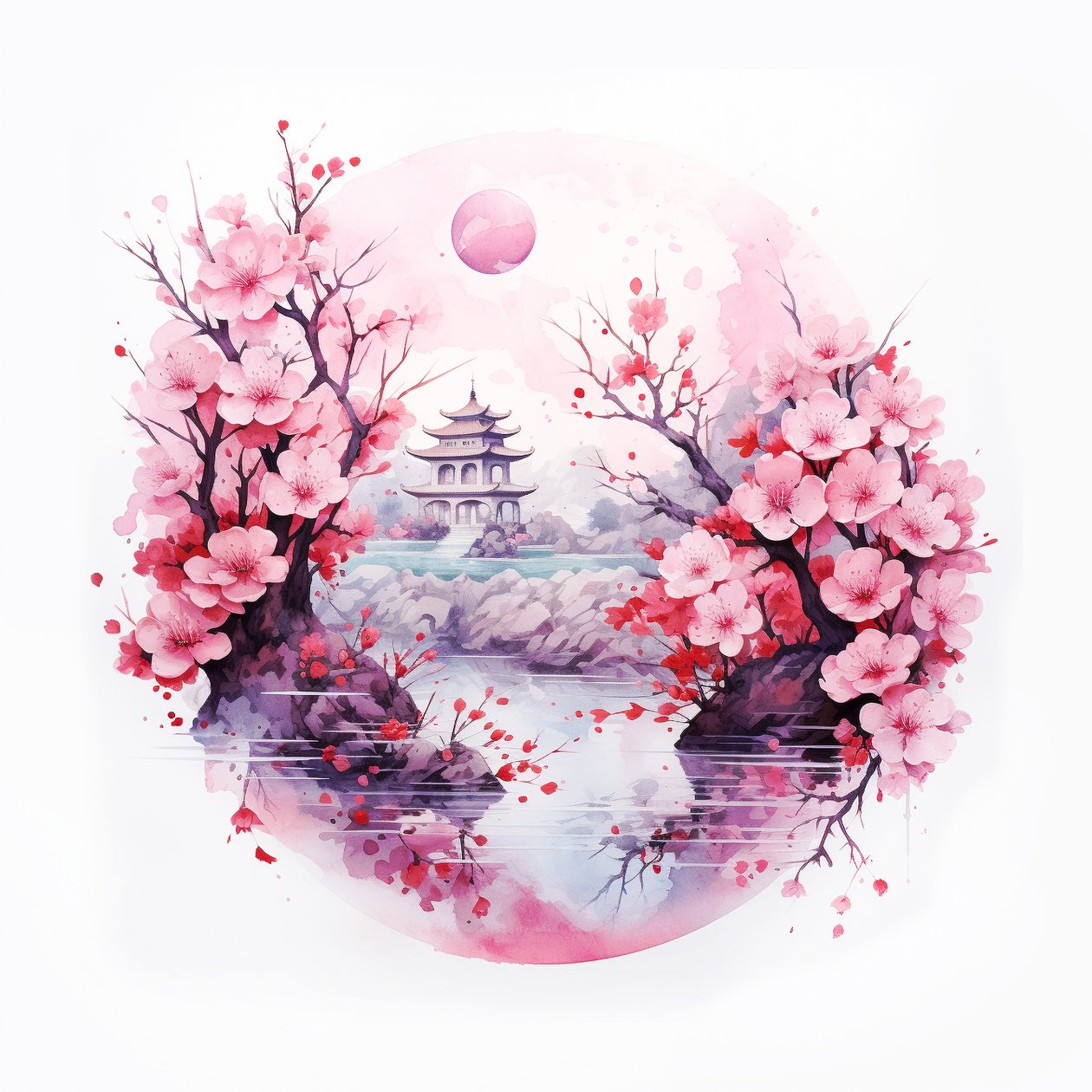 Perinteinen japanilainen kotipuutarha, joogajulisteita, meditaatioseinäkuvia af F. Abderrahim