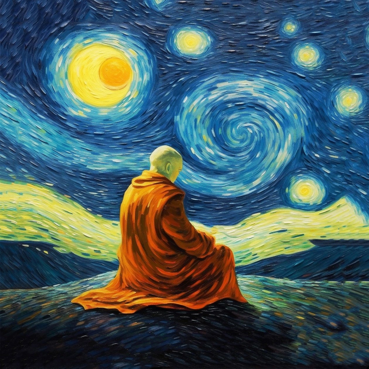 Yoga-meditationskunsttryk, Van gogh-stil, Zen-kunstplakater til salg af F. Abderrahim