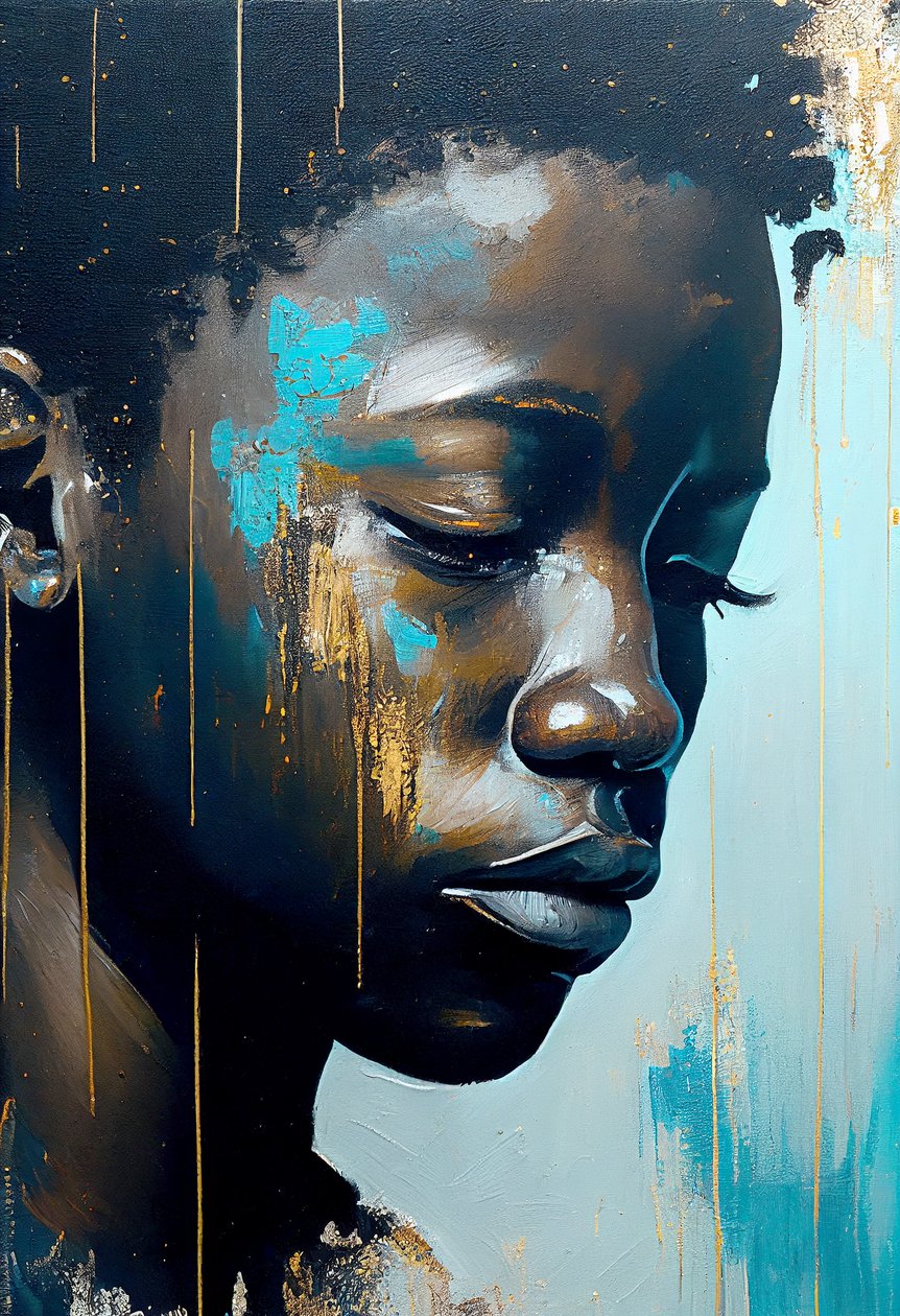Abstrakt ung afrikansk mand på lærred, Wall Art prints af F. Abderrahim