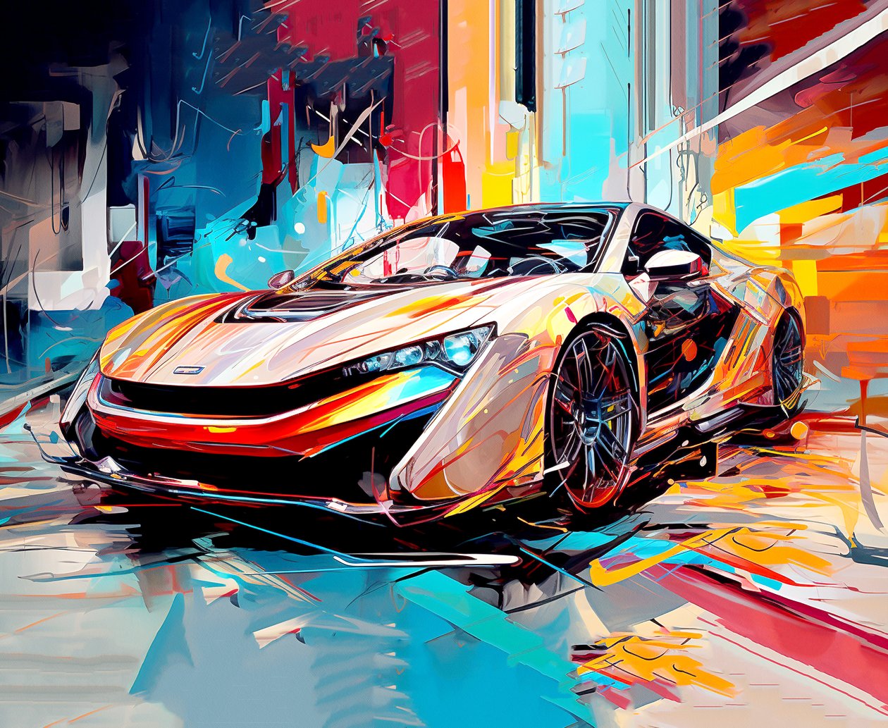 abstrakt Moderne sport luksus racerbil maleri, væg Art print af F. Abderrahim