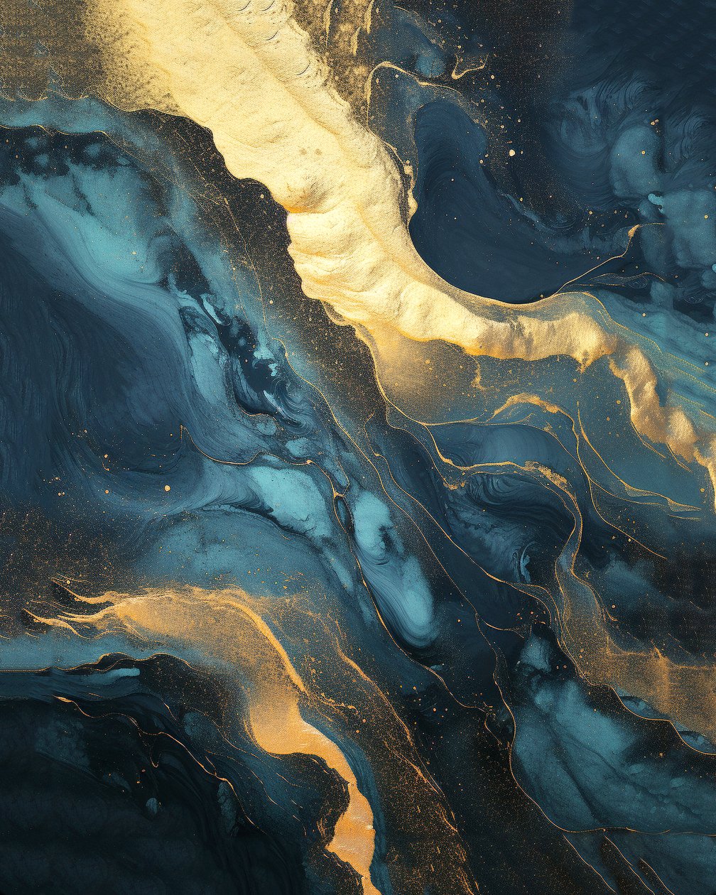 sort iriserende baggrund gradient, blå  gylden marmor, væg kunst print af F. Abderrahim
